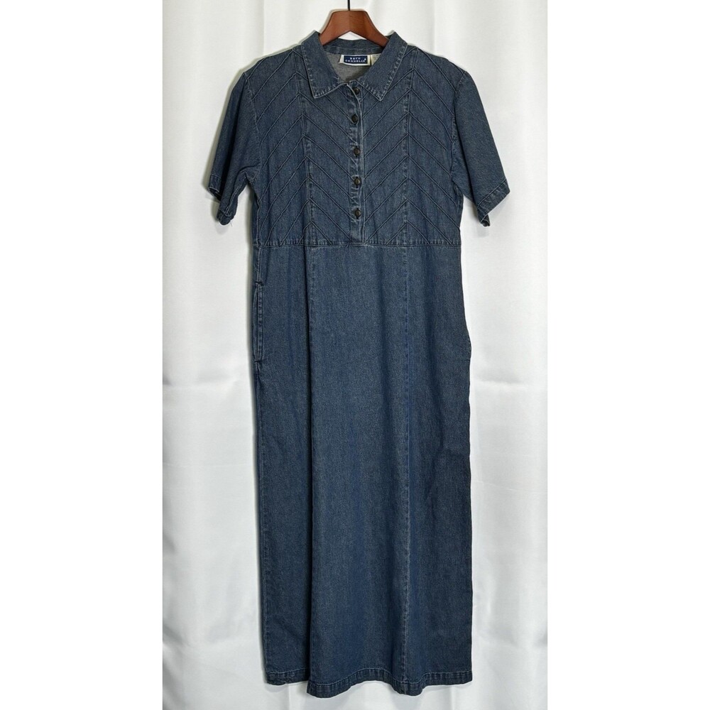 Bryn Connelly Maxi Denim Dress Womens 8 Blue Short Sleeve Collar Classic Modest